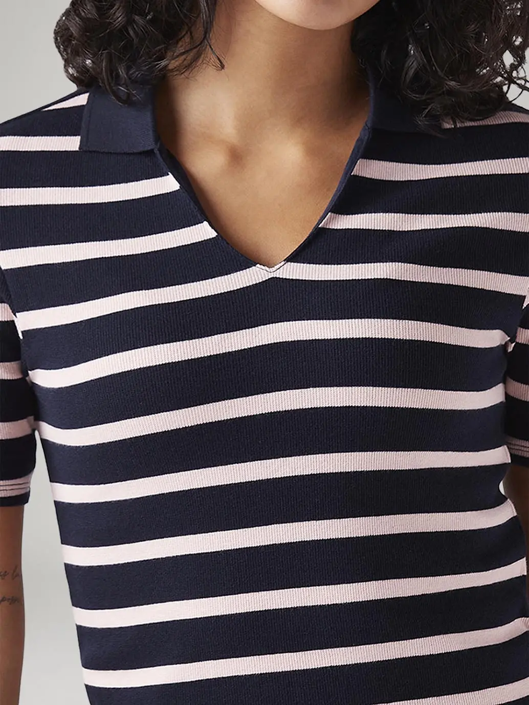 Women's Striped Navy Slim Fit Polo T-Shirt 4