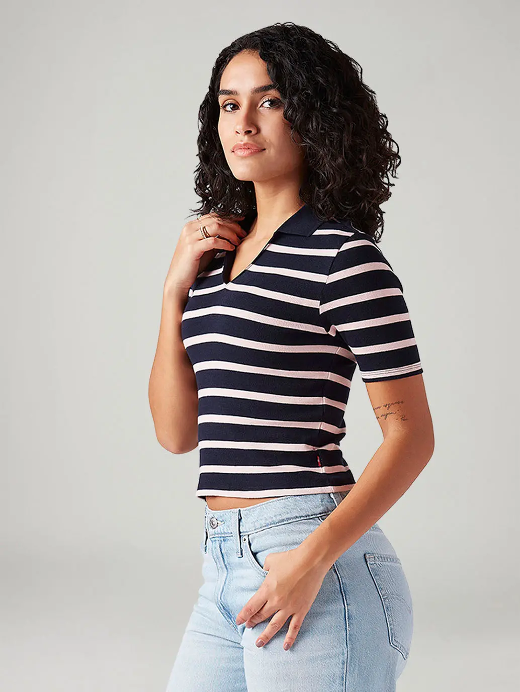Women's Striped Navy Slim Fit Polo T-Shirt 5