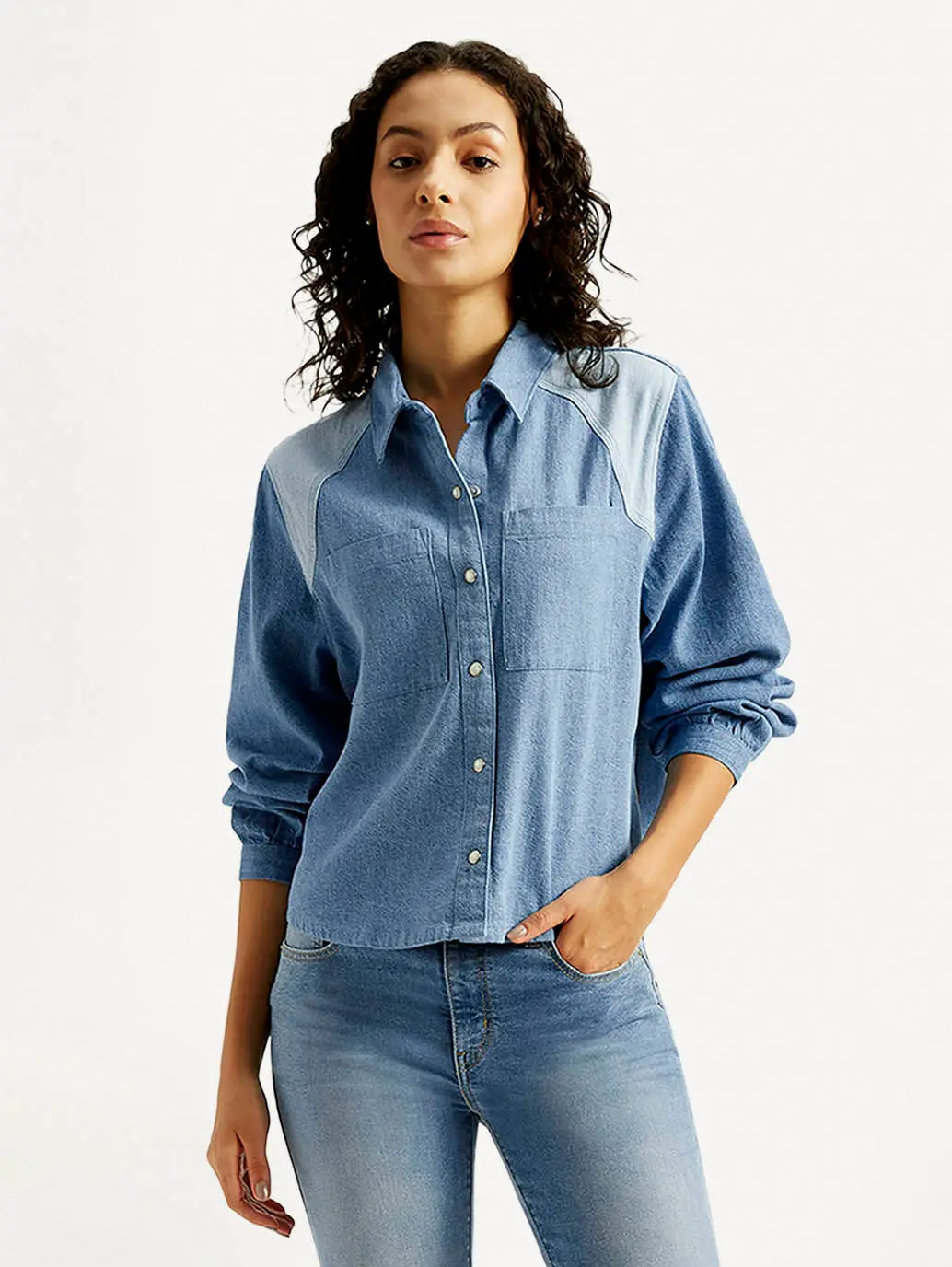 Women's Solid Relaxed Fit Denim Shirt 1