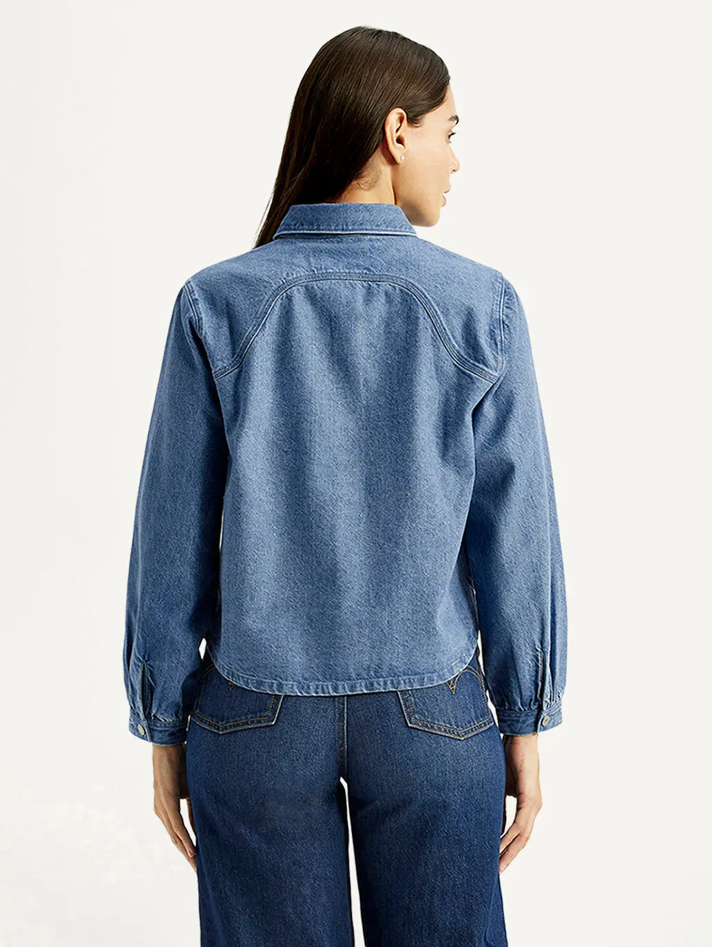 Women's Solid Indigo Spread Collar Relaxed Fit Shirt 2