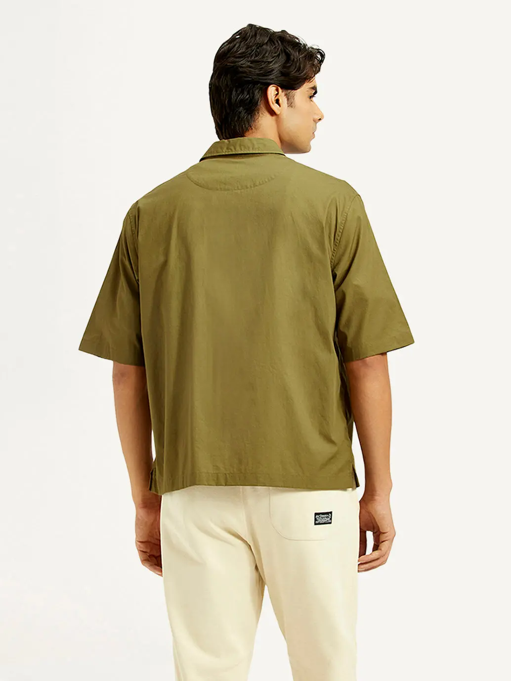 Men's Solid Olive Spread Collar Shirt 3