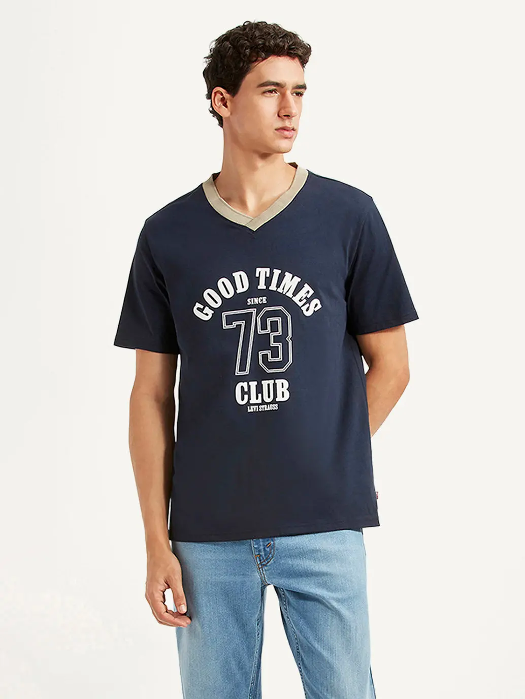 Men's Graphic Print Navy Loose Fit T-Shirt 1