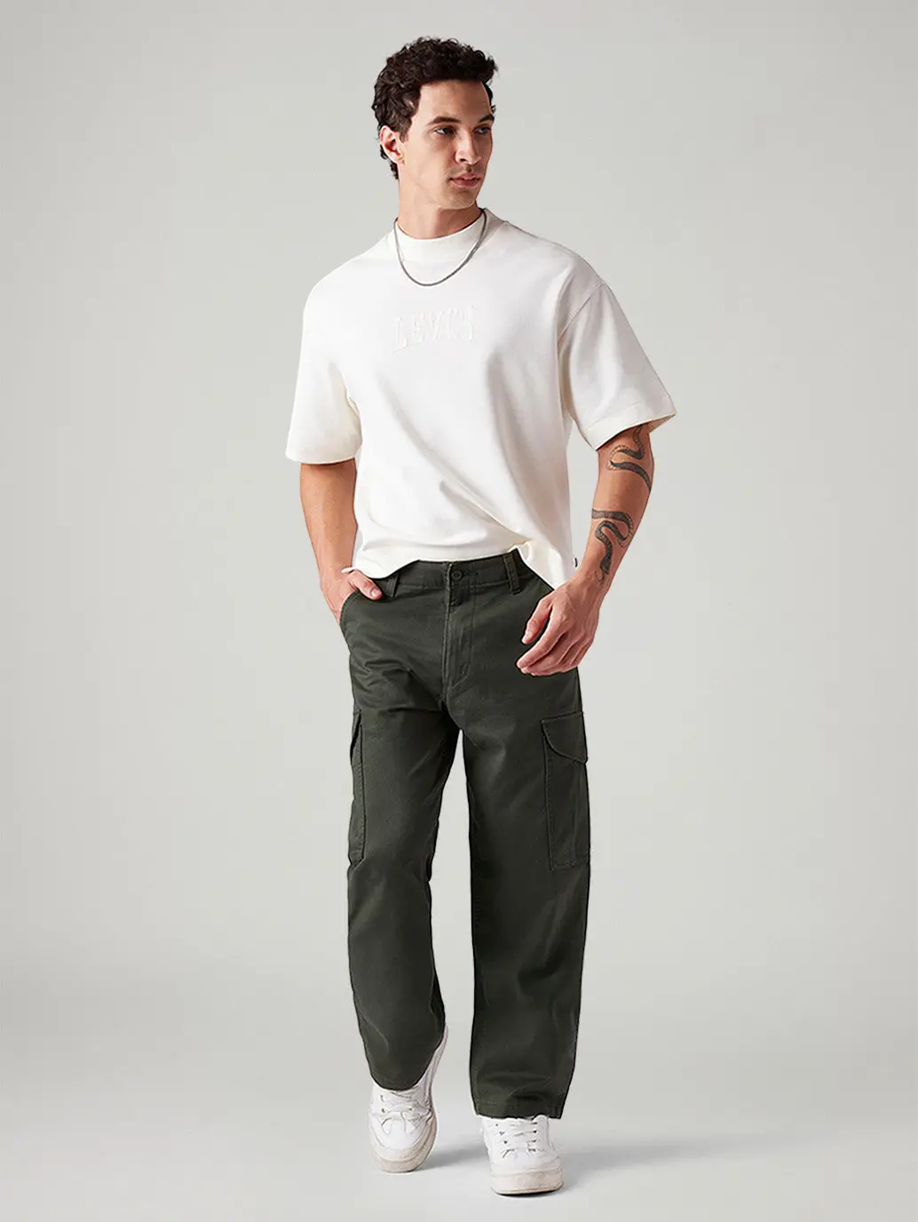 Men's Olive Baggy Fit Mid Rise Cargos 1