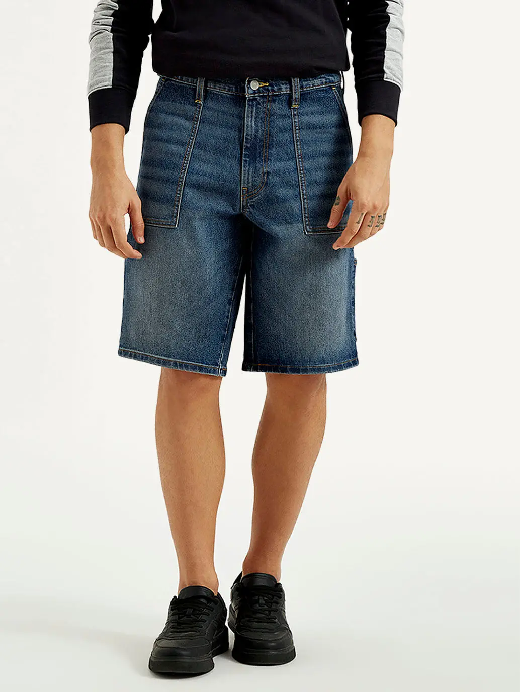 Men's Blue Solid Loose Fit Shorts 5