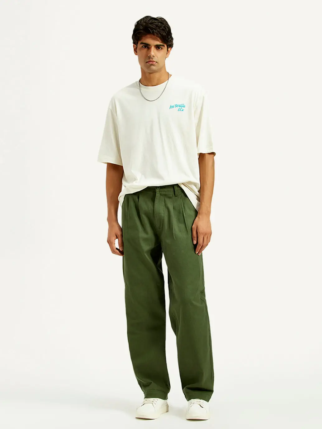 Men's Olive Green Loose Fit Mid Rise Chinos 1