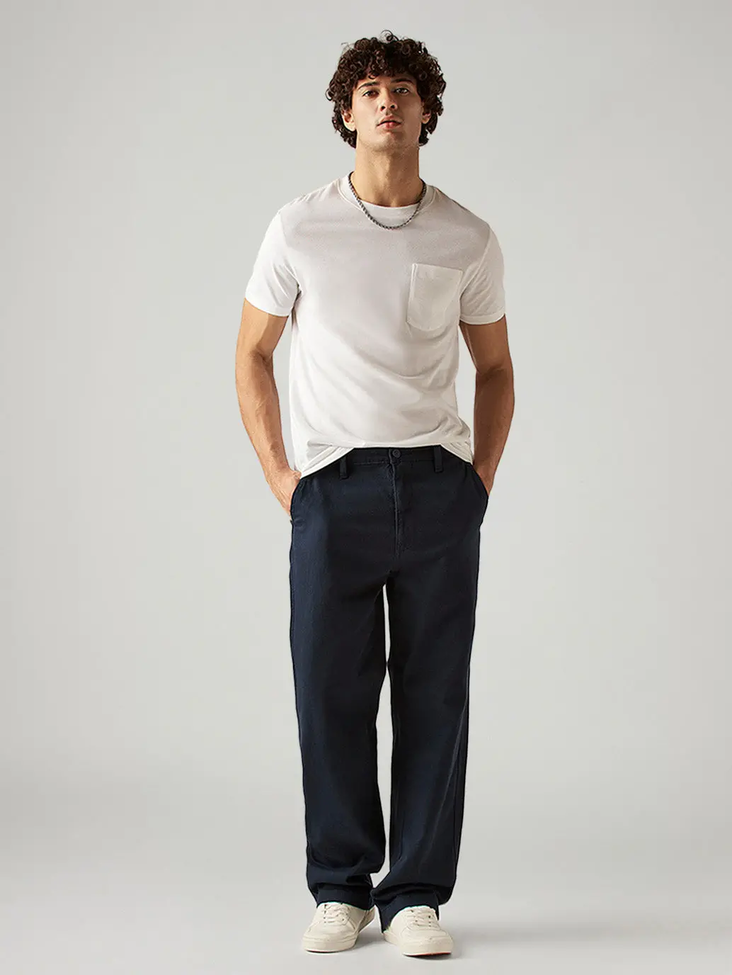 Men's Navy Loose Fit Mid Rise Chinos 1