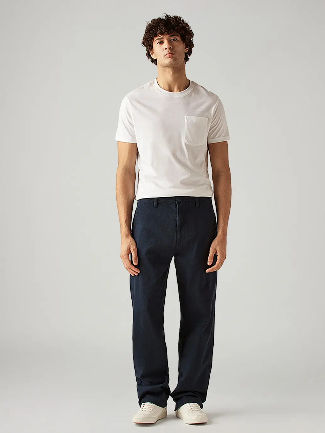 Men's Navy Loose Fit Mid Rise Chinos 5