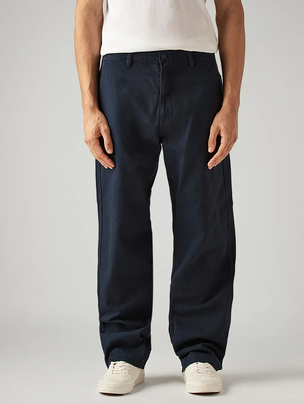 Men's Navy Loose Fit Mid Rise Chinos 6