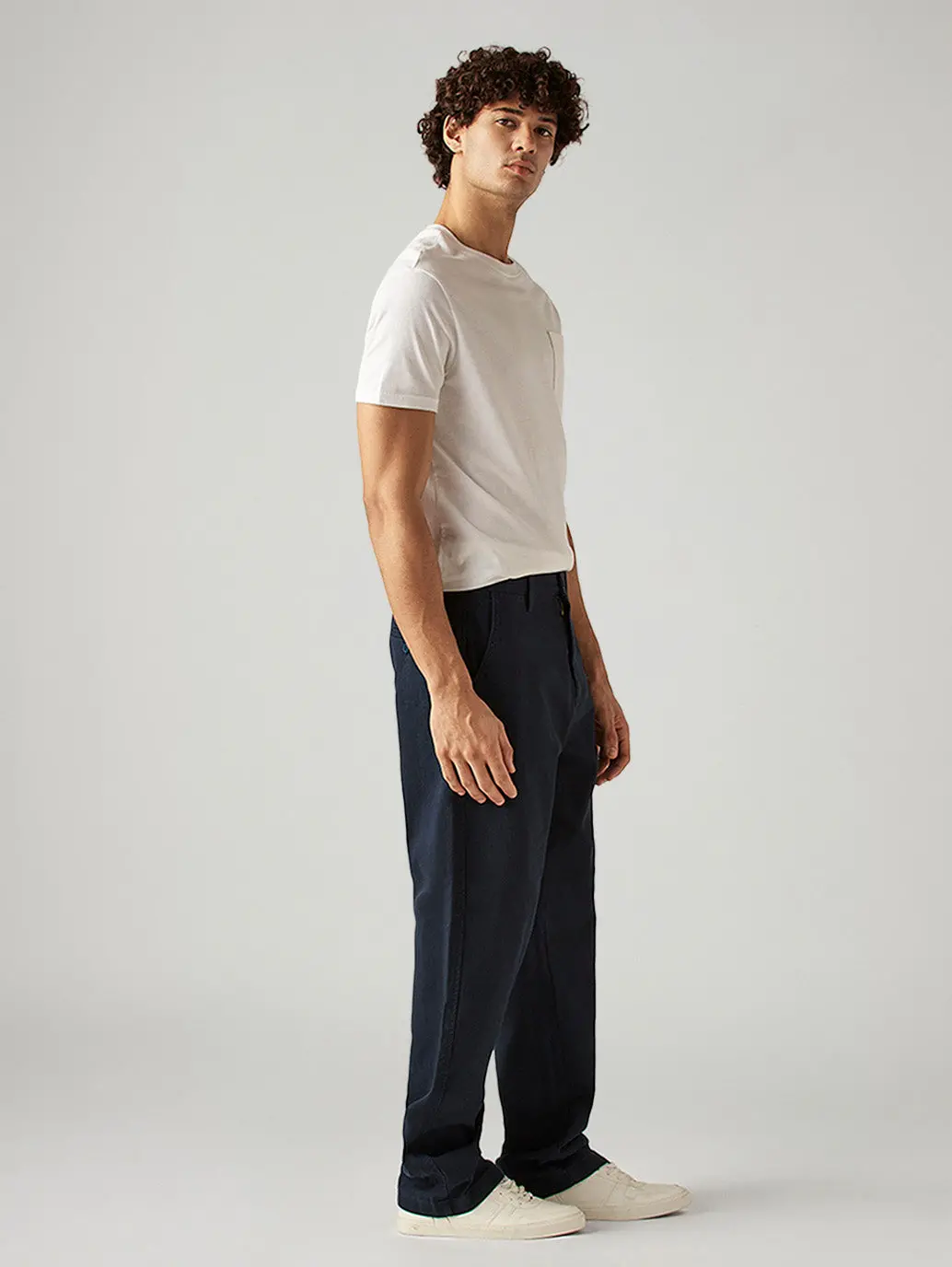 Men's Navy Loose Fit Mid Rise Chinos 4