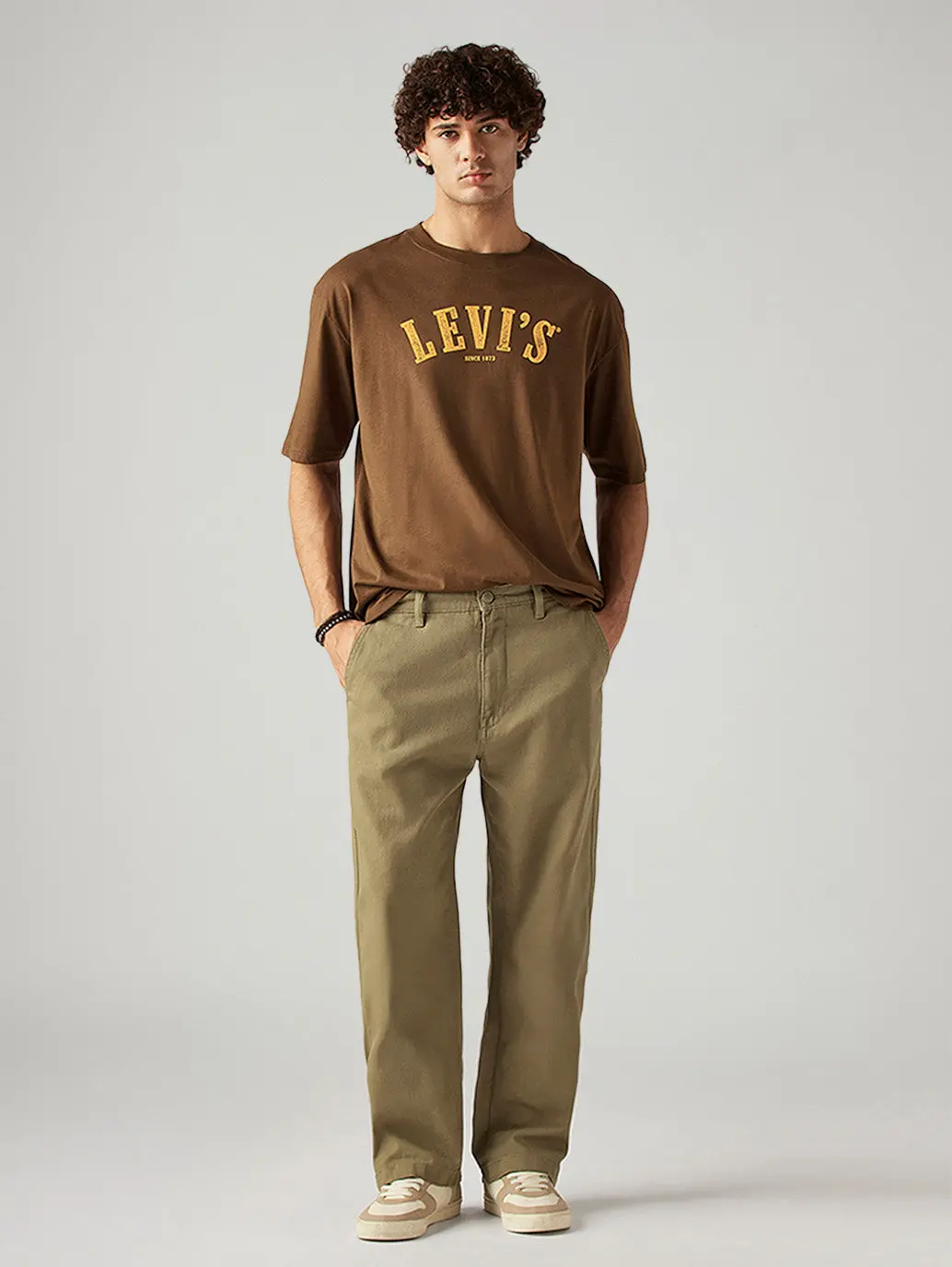 Men's Khaki Loose Fit Mid Rise Chinos 1