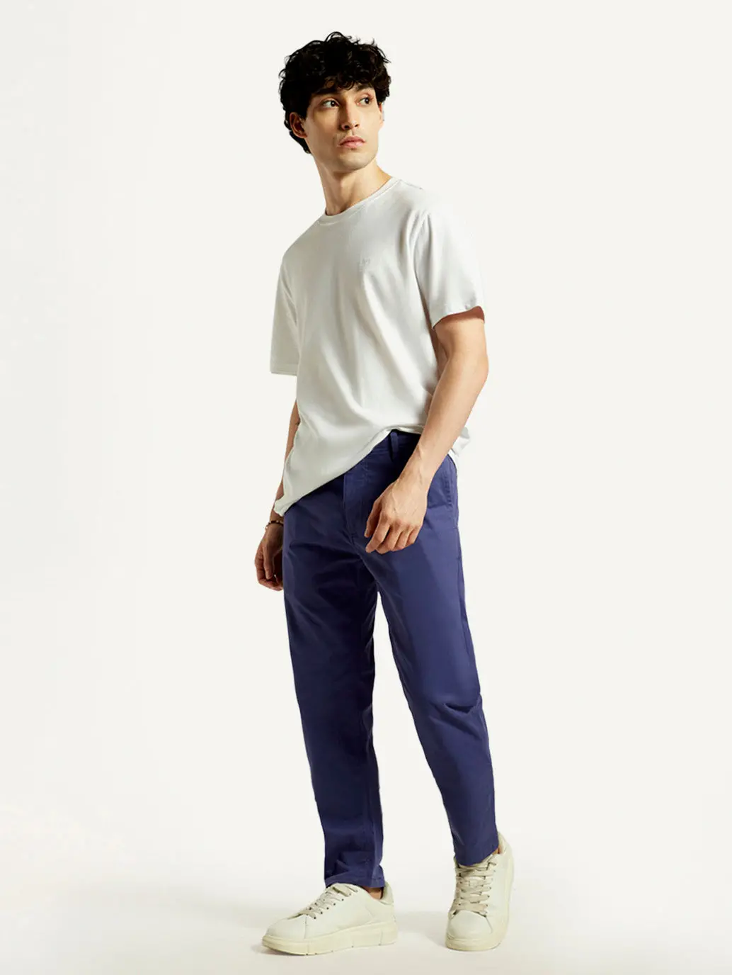 Men's Blue Tapered Fit Mid Rise Chinos 1