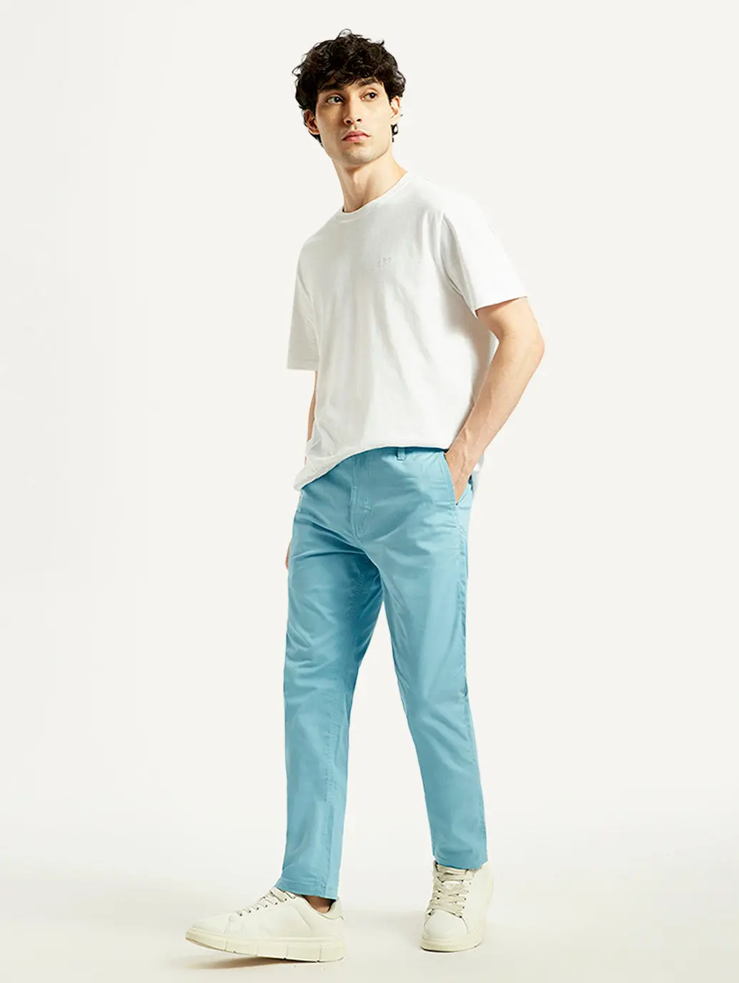 Men's Turquoise Tapered Fit Mid Rise Chinos 1