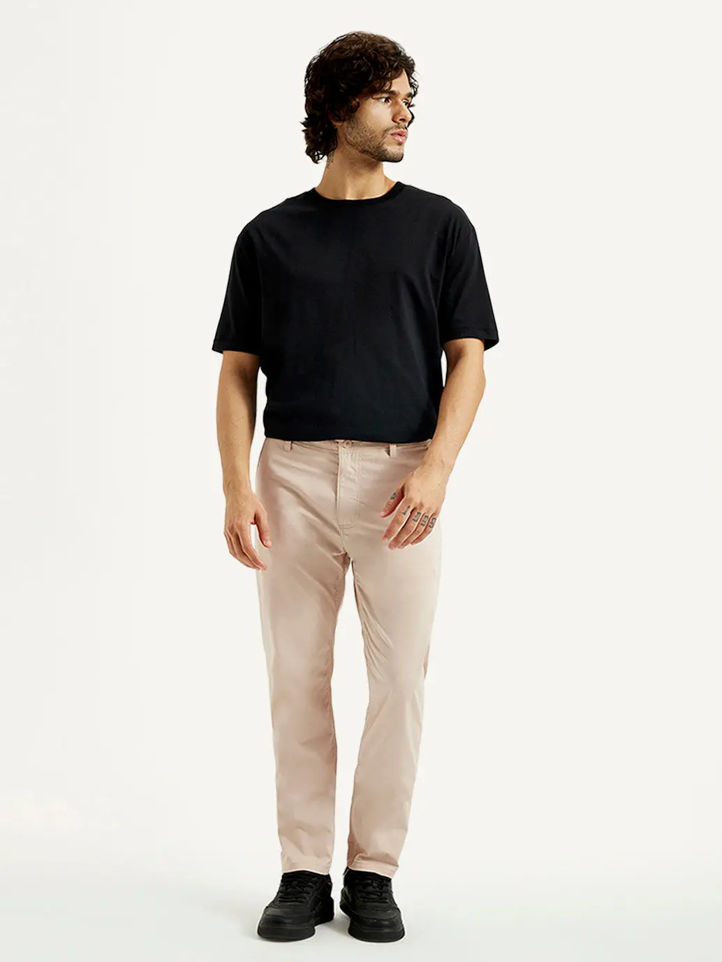 Men's Peach Tapered Fit Mid Rise Chinos 1