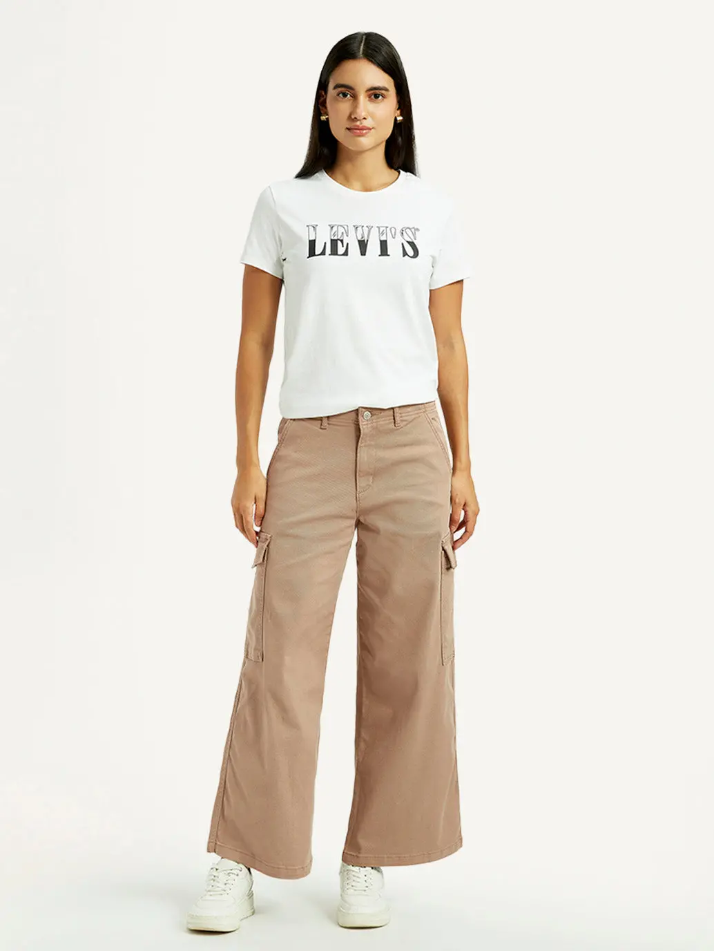 Women's Beige Regular Fit High Rise Cargo Trousers 1