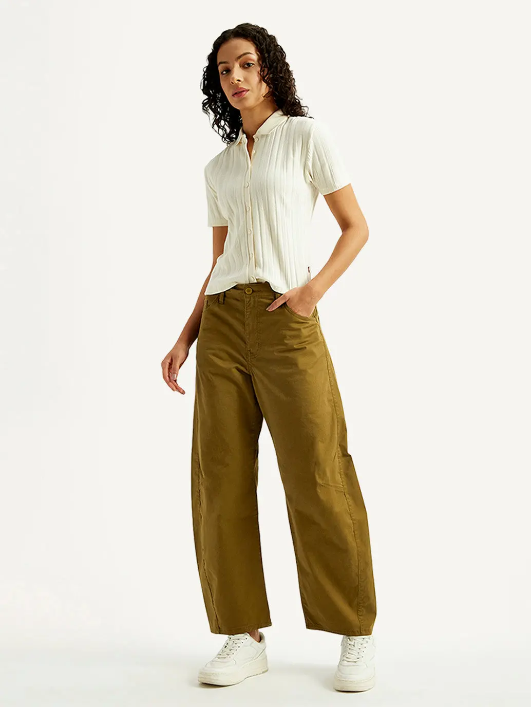Women's Brown Loose Fit Mid Rise Trousers 1