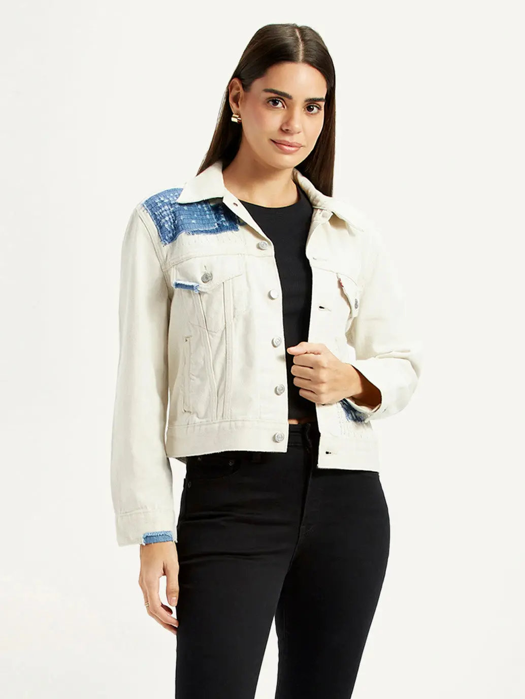 Women's Patchwork Off White Trucker Jacket 1