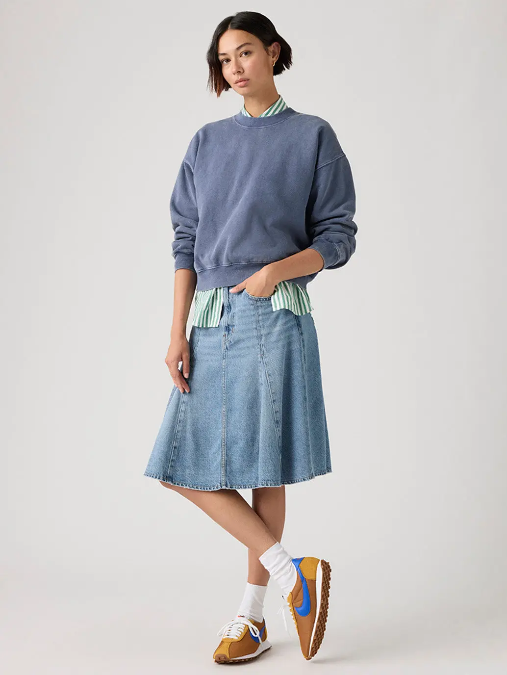 Women's Med Indigo Regular Fit Mid Rise Skirt 1