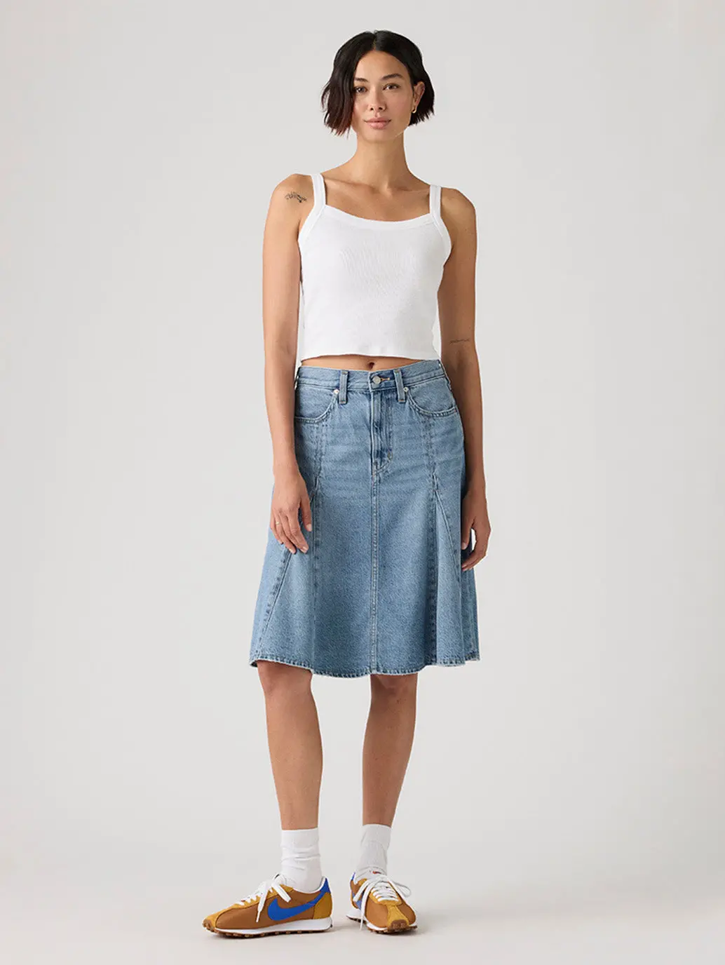 Women's Med Indigo Regular Fit Mid Rise Skirt 2