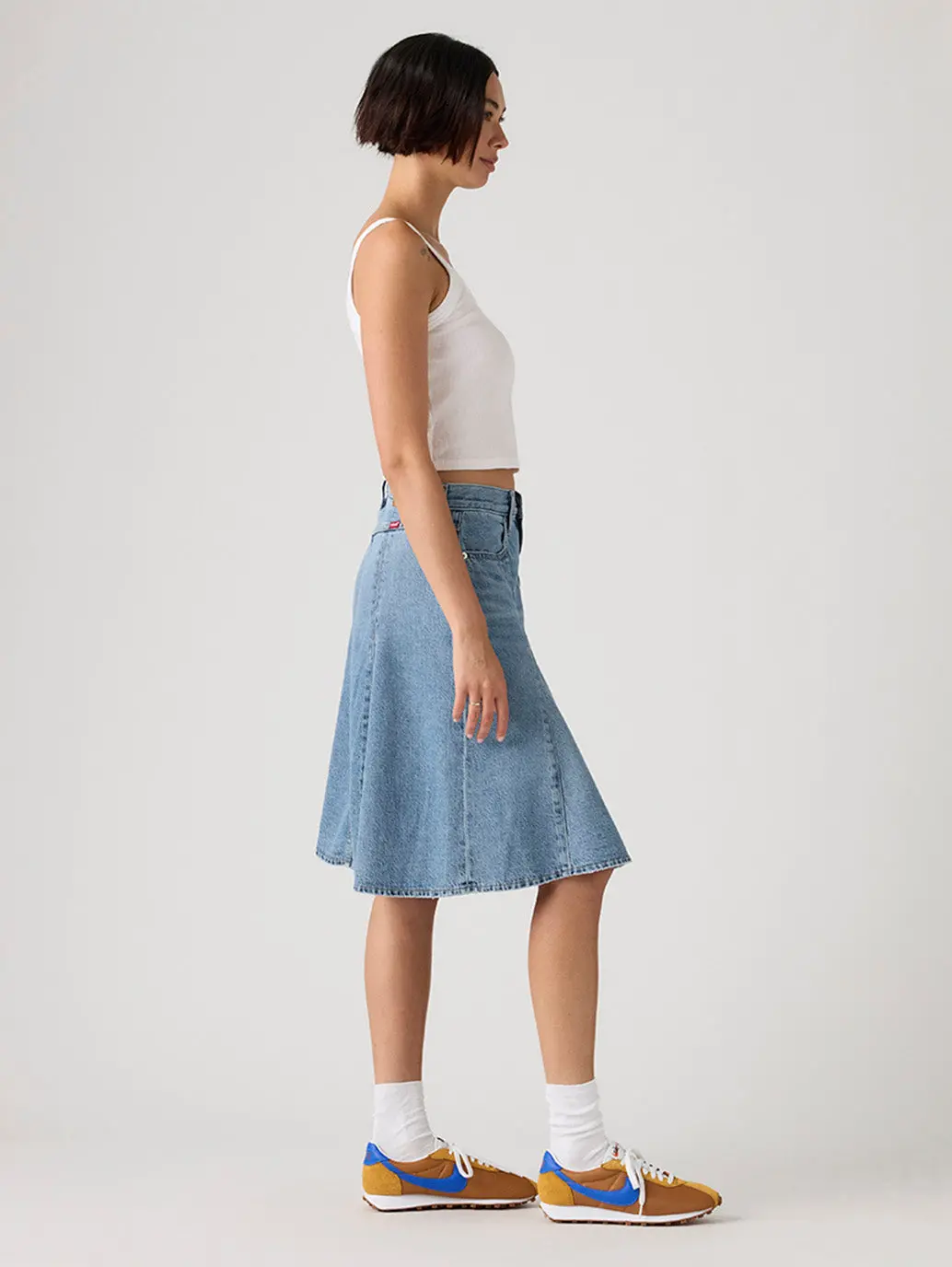 Women's Med Indigo Regular Fit Mid Rise Skirt 5