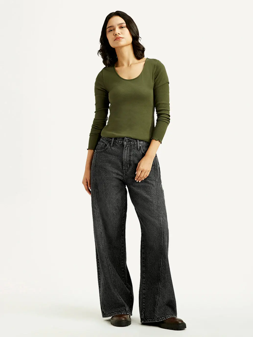 Women's Black Xl Straight Loose Fit Mid Rise Jeans 1