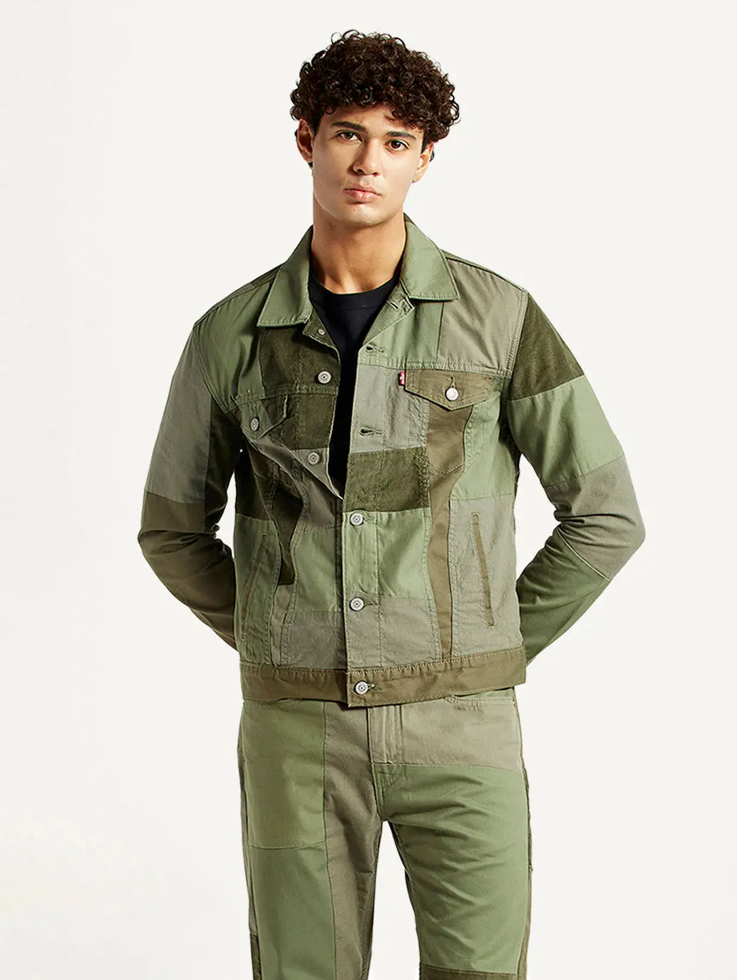 Men's Patchwork Green Trucker Jacket 2