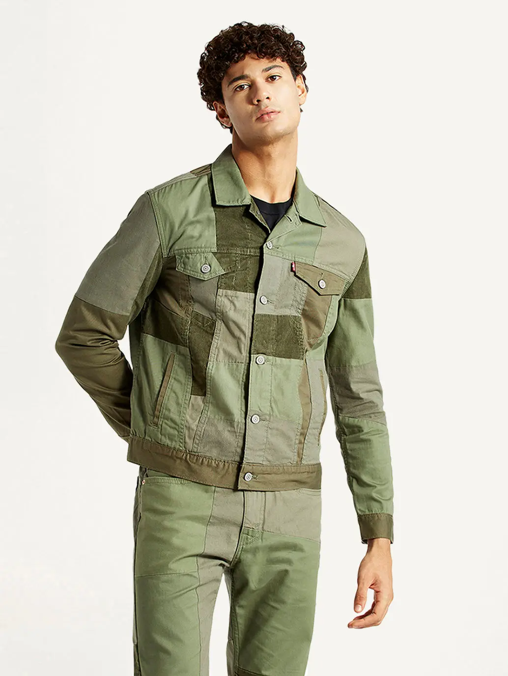 Men's Patchwork Green Trucker Jacket 1