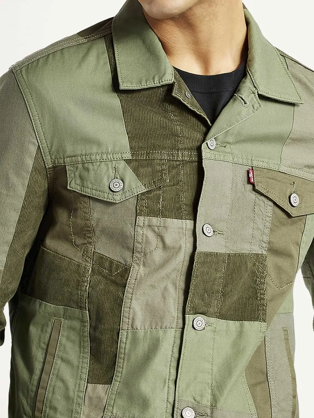 Men's Patchwork Green Trucker Jacket 4