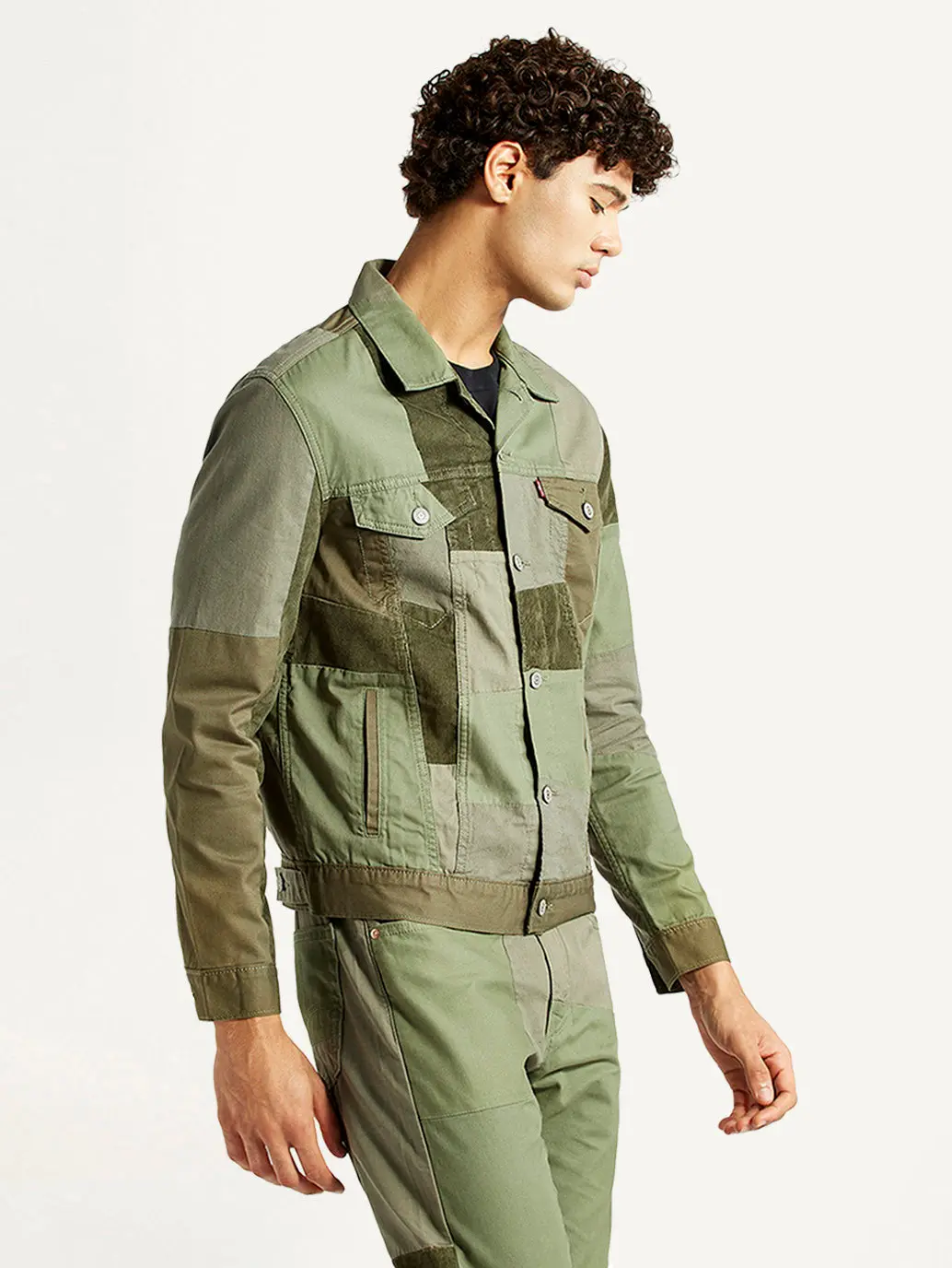 Men's Patchwork Green Trucker Jacket 5