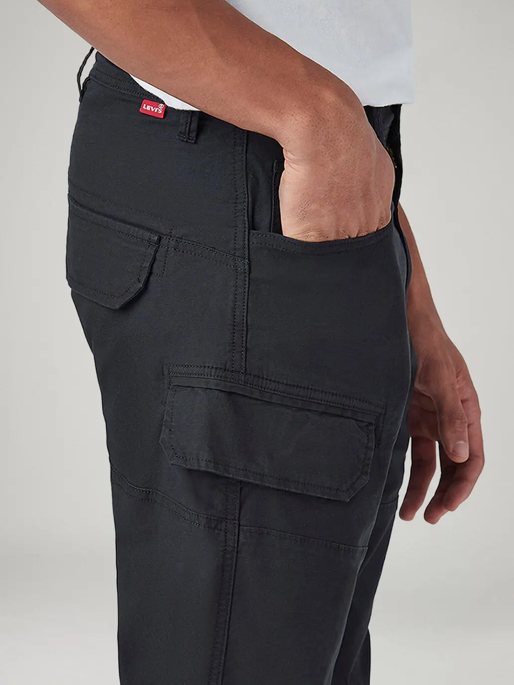 Men's Black Slim Fit Low Boll Zip Off Cargo Trousers 5