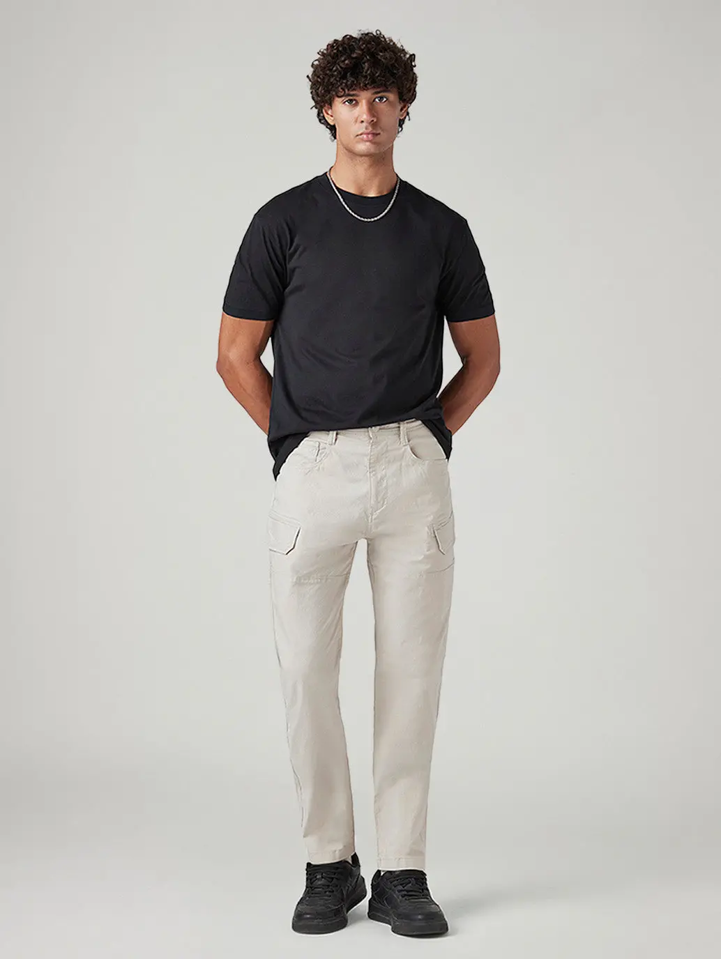 Men's Off White Slim Fit Low Boll Zip Off Cargo Trousers 1