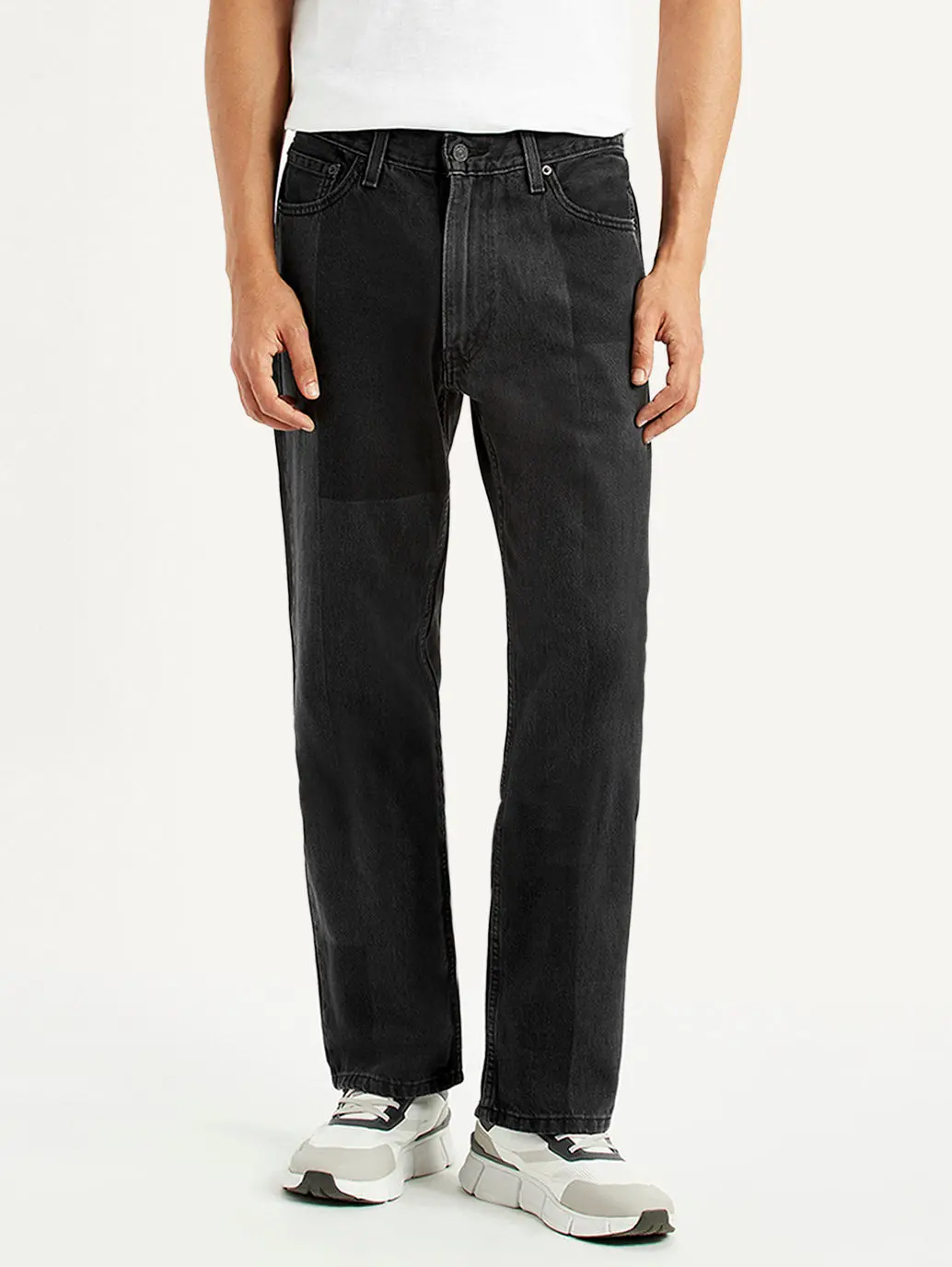 Men's 555 Black Patchwork Relaxed Straight Fit Mid Rise Jeans 3