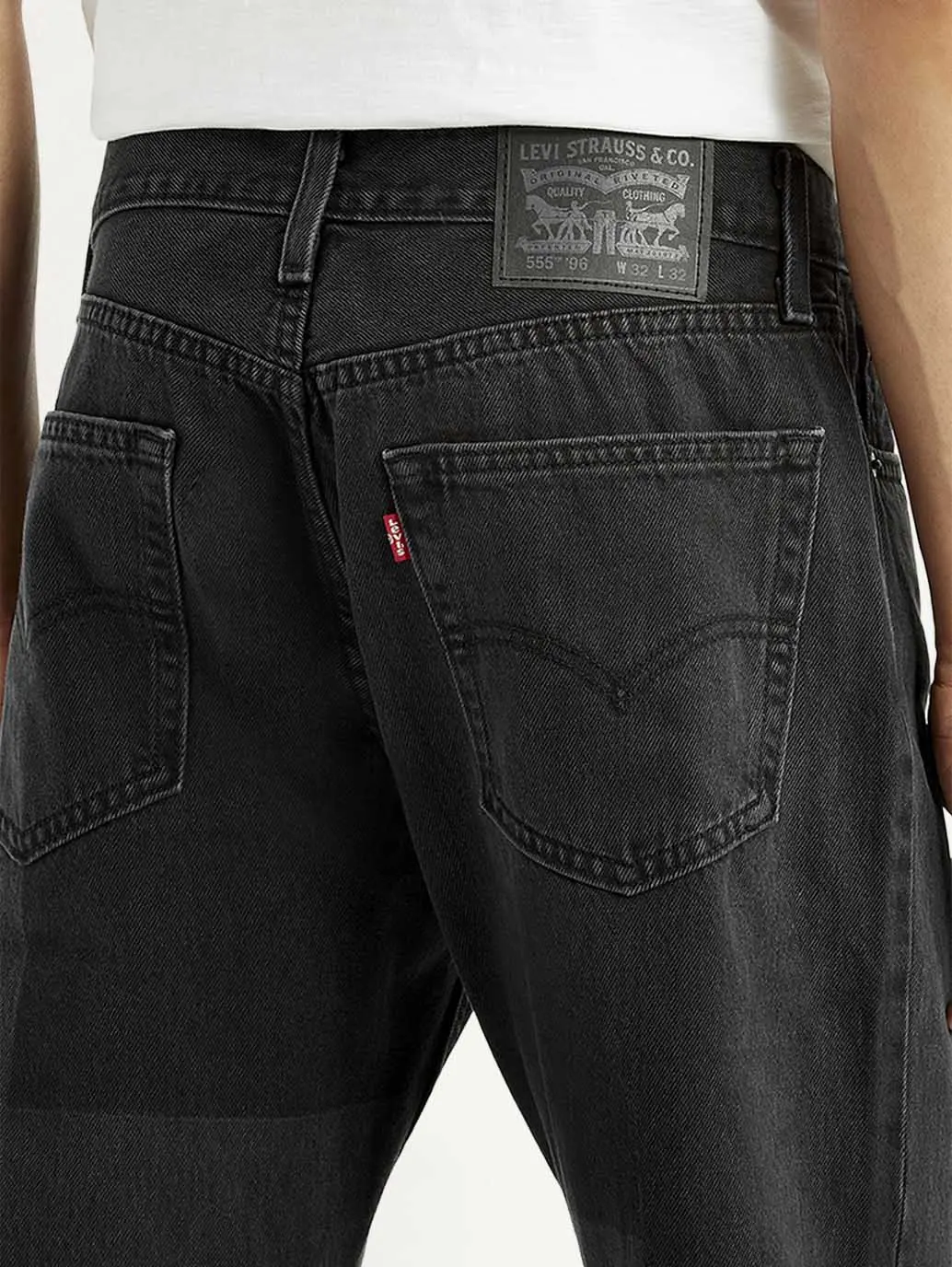Men's 555 Black Patchwork Relaxed Straight Fit Mid Rise Jeans 6