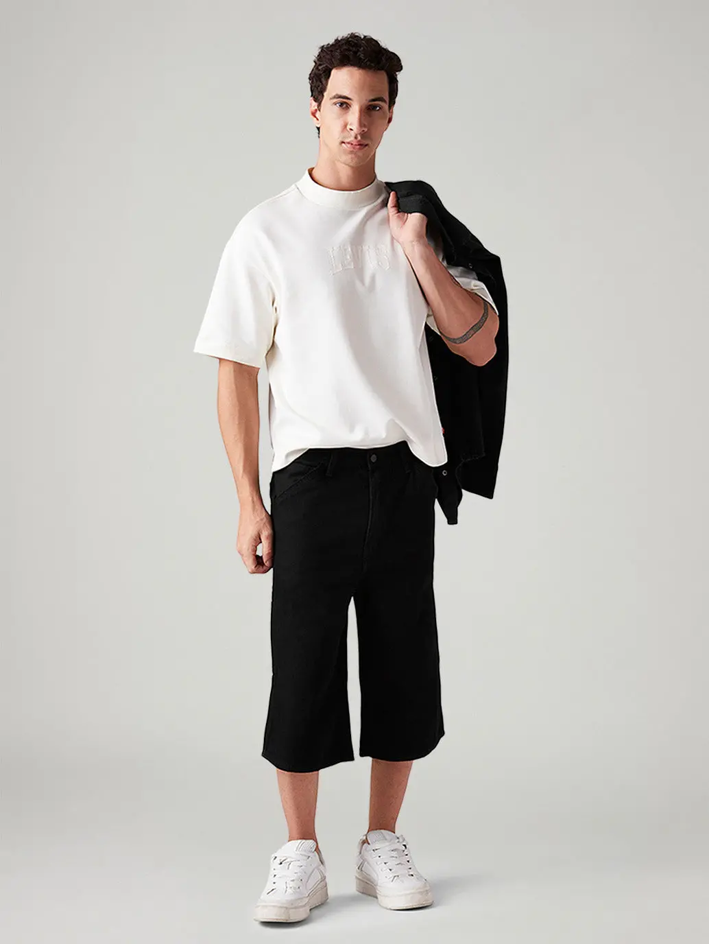Men's 568 Black Loose Fit Mid Rise Shorts 1