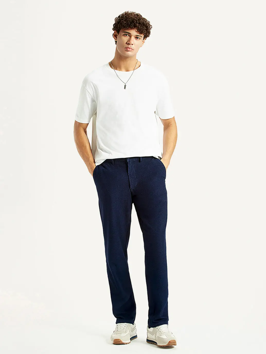Men's Navy Relaxed Straight Fit Mid Rise Corduroy Trousers 1