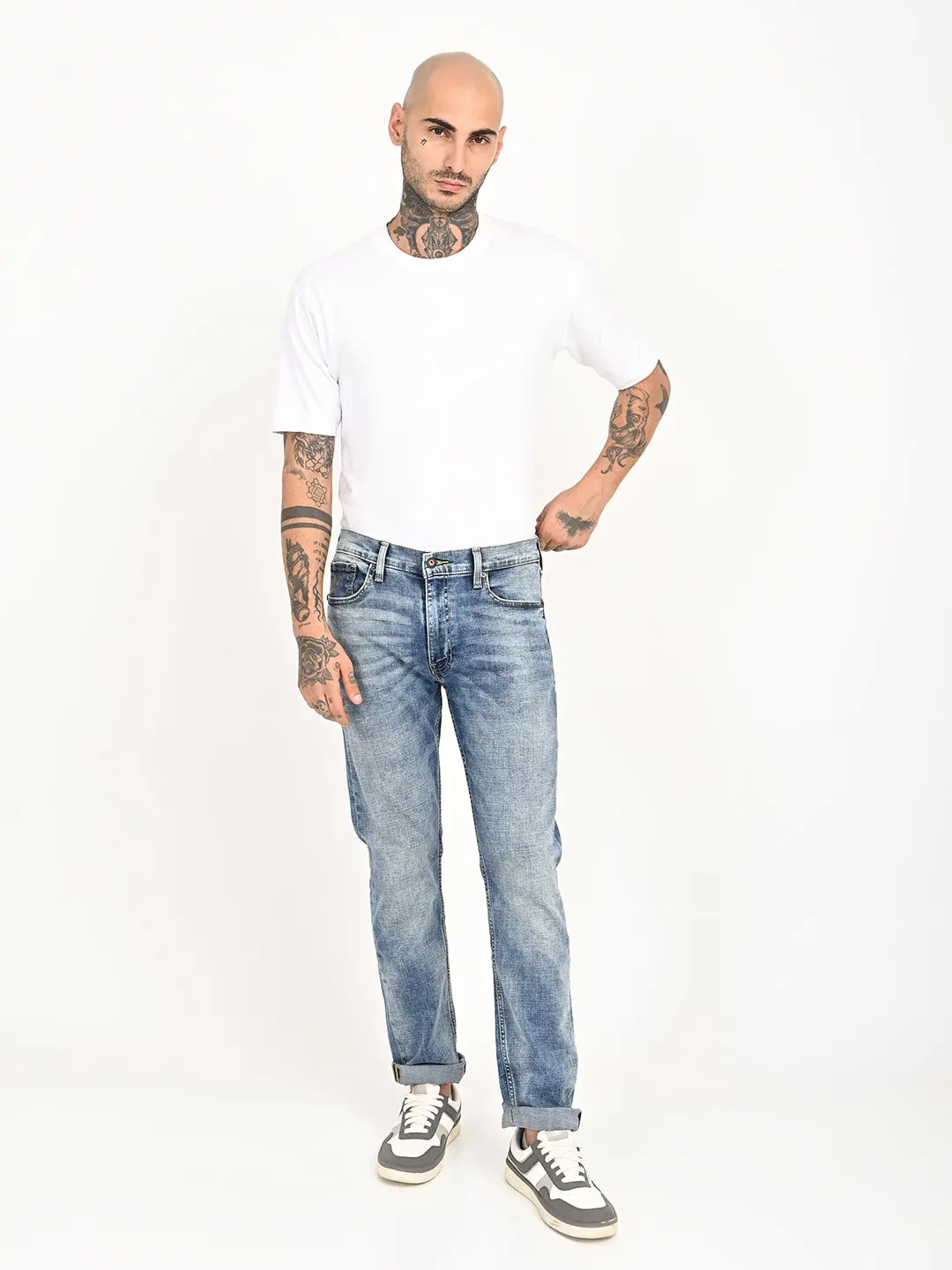 Men's 513 Blue Slim Straight Fit Mid Rise Jeans 1
