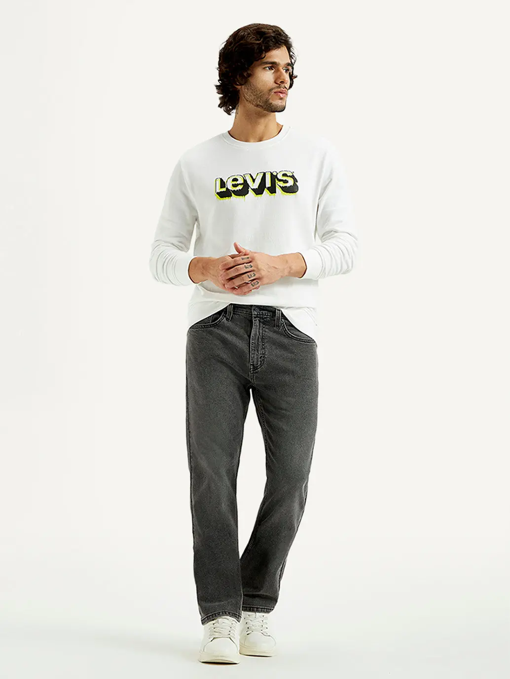 Men's 505 Grey Straight Fit Mid Rise Jeans 1