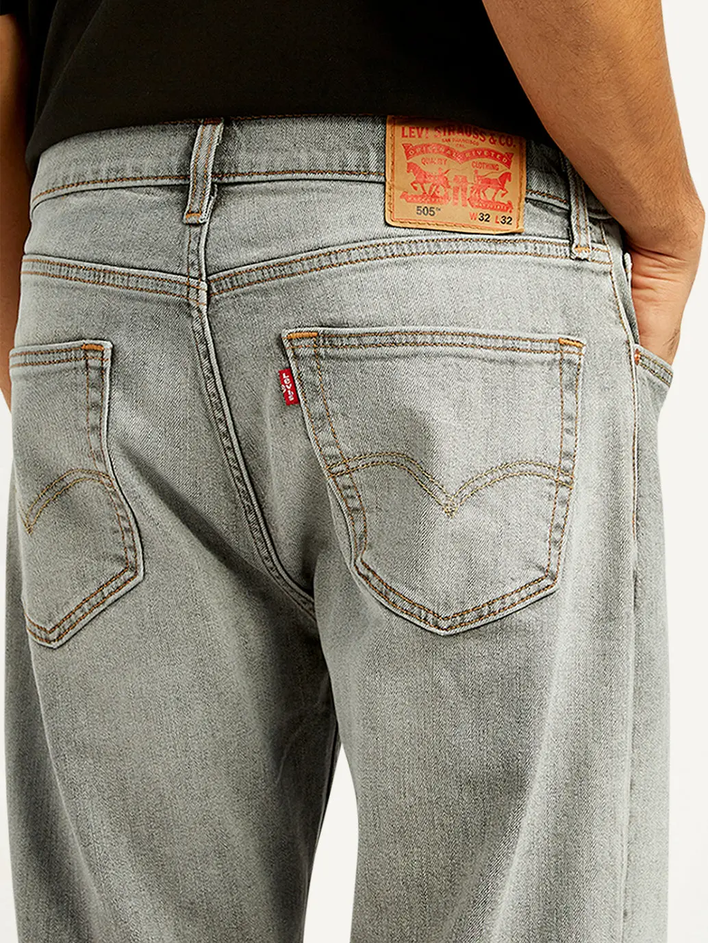 Men's 505 Light Grey Straight Fit Mid Rise Jeans 6