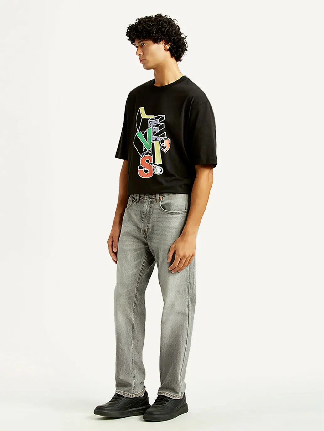 Men's 505 Light Grey Straight Fit Mid Rise Jeans 5