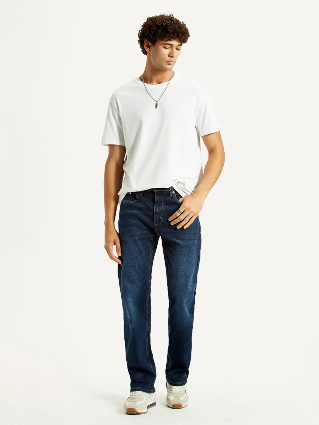 Men's 505 Dark Indigo Straight Fit Mid Rise Jeans 1