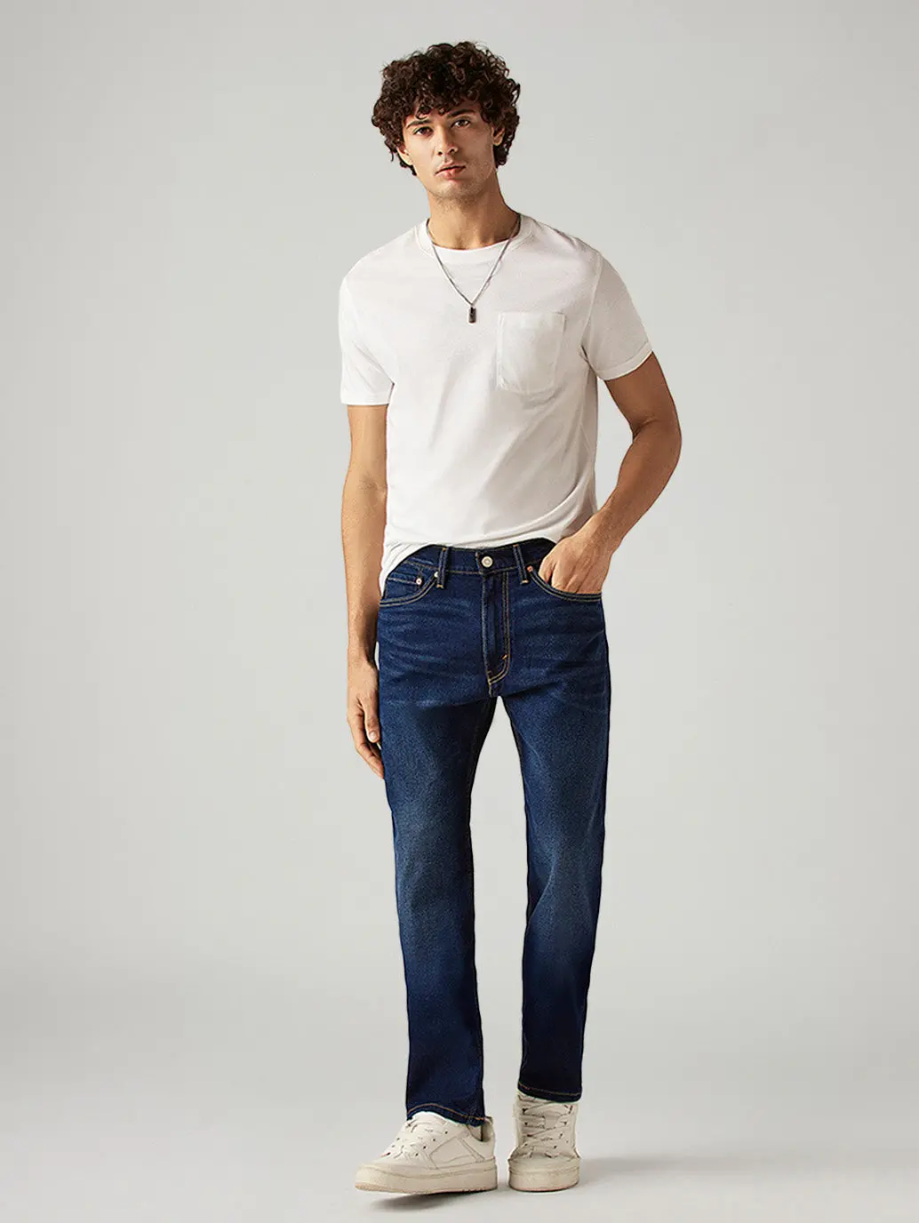 Men's 505 Dark Blue Straight Fit Mid Rise Jeans 1
