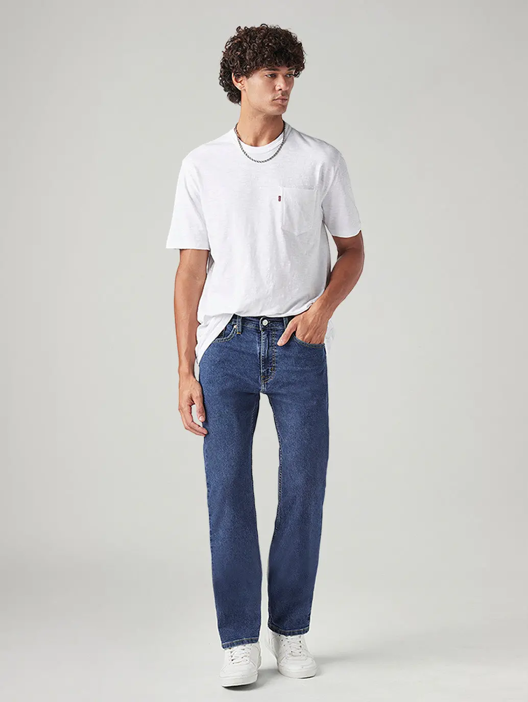 Men's 505 Blue Straight Fit Mid Rise Jeans 1