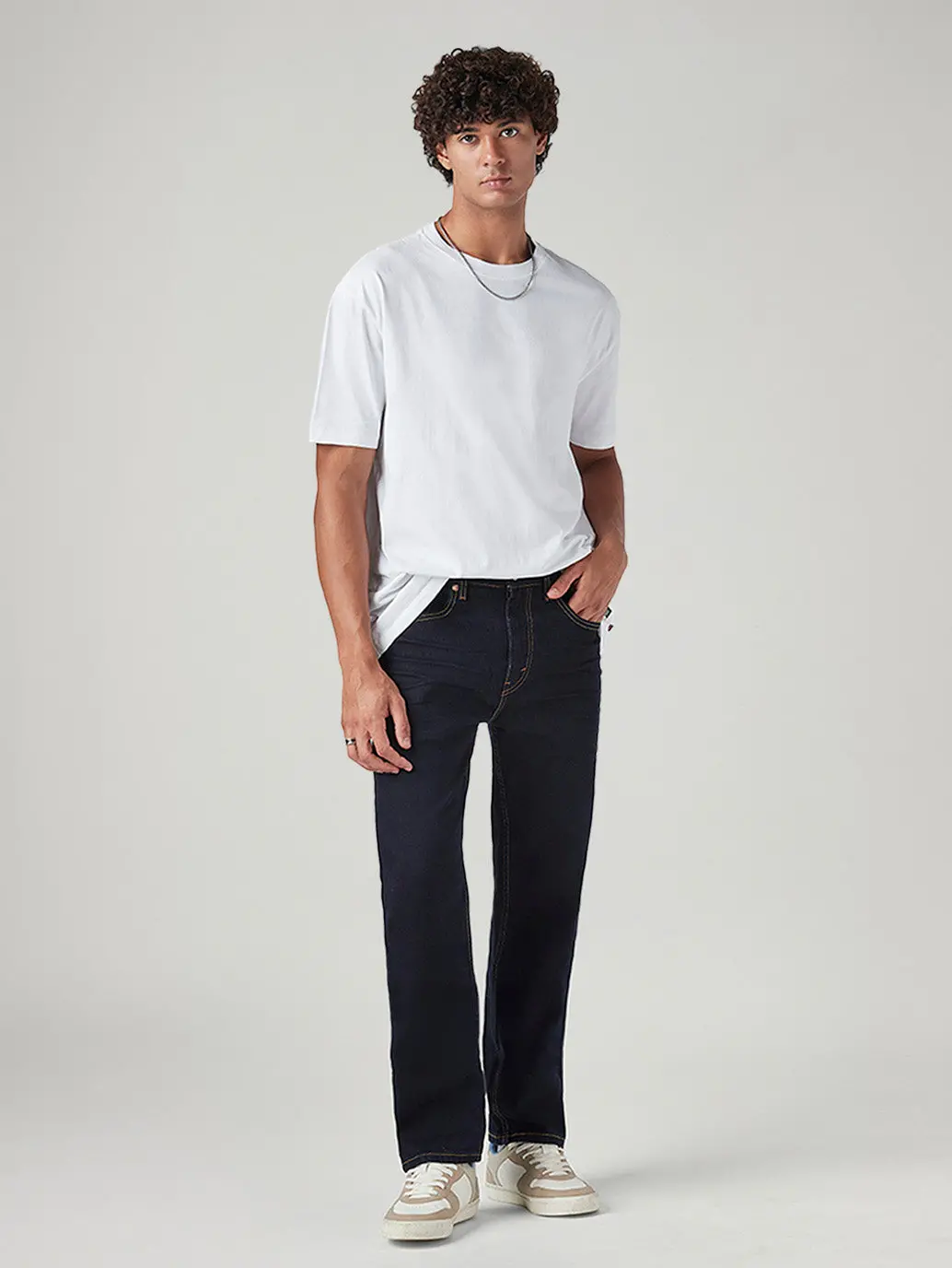 Men's 505 Dark Blue Straight Fit Mid Rise Jeans 1
