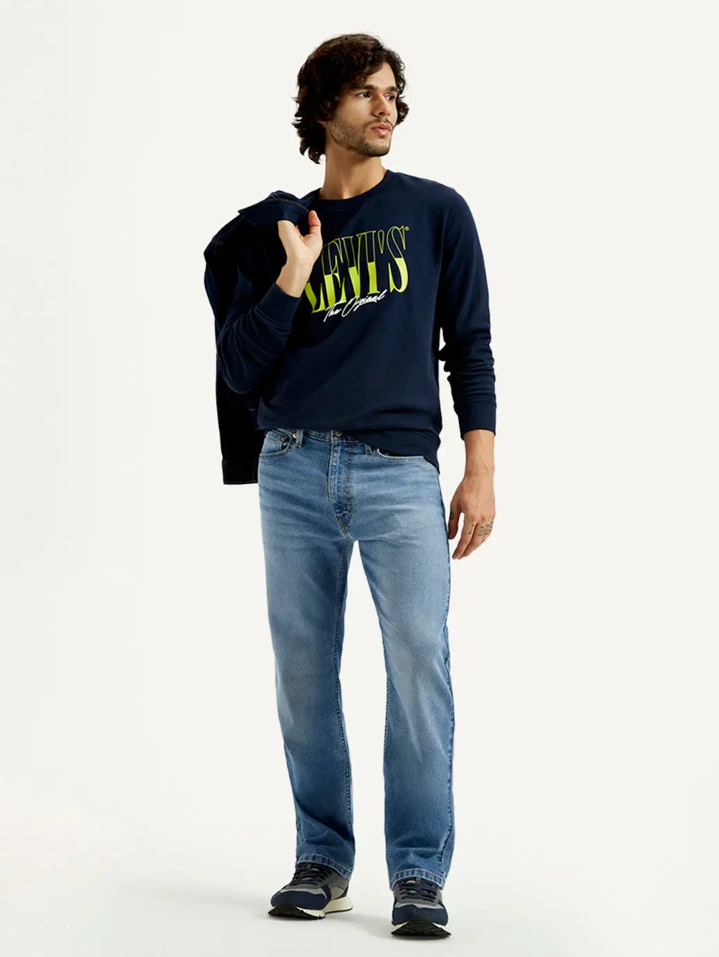 Men's 555 Med Indigo Relaxed Straight Fit Mid Rise Jeans 1