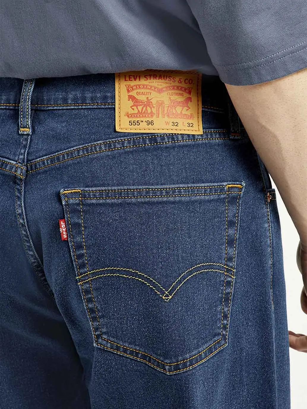 Men's 555 Dark Indigo Relaxed Straight Fit Mid Rise Jeans 5