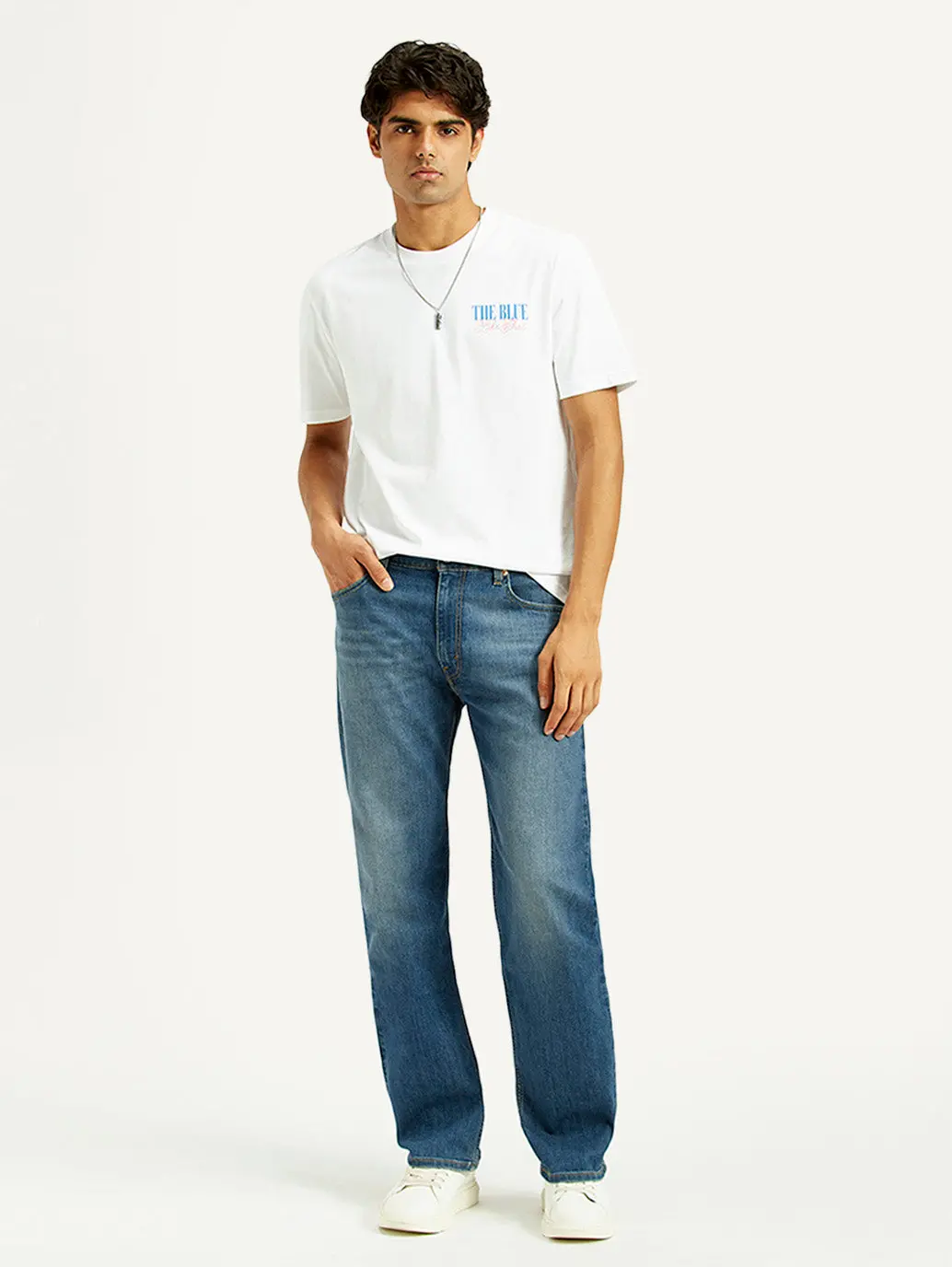Men's 555 Med Indigo Relaxed Straight Fit Mid Rise Jeans 1