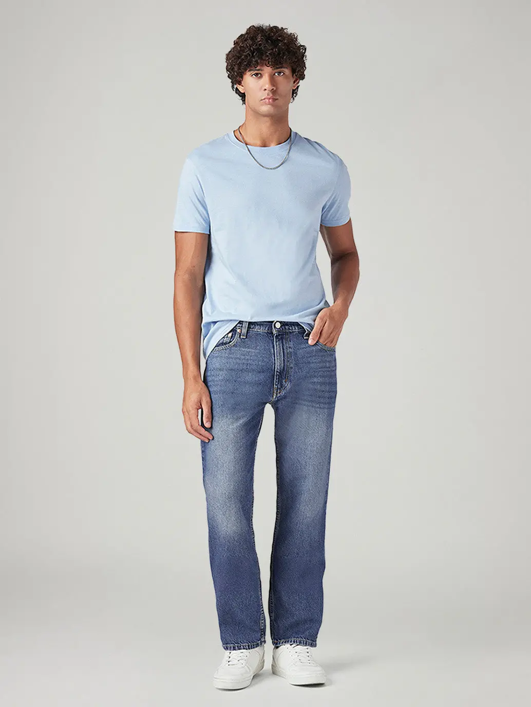 Men's 555 Blue Relaxed Straight Fit Mid Rise Jeans 1