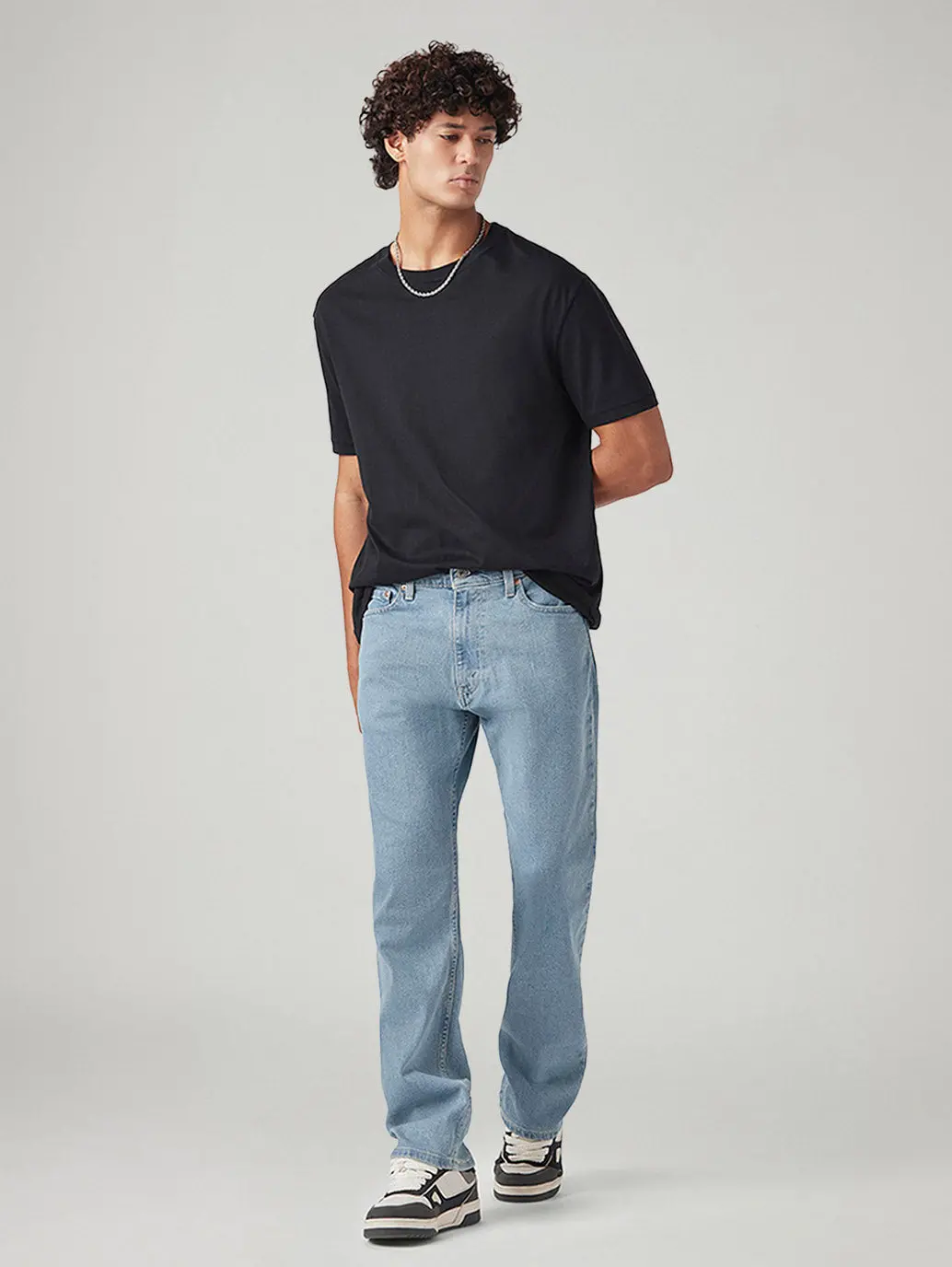 Men's 555 Light Blue Relaxed Straight Fit Mid Rise Tinted Jeans 1
