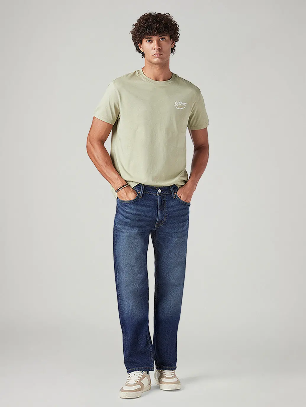 Men's 555 Blue Relaxed Straight Fit Mid Rise Jeans 1