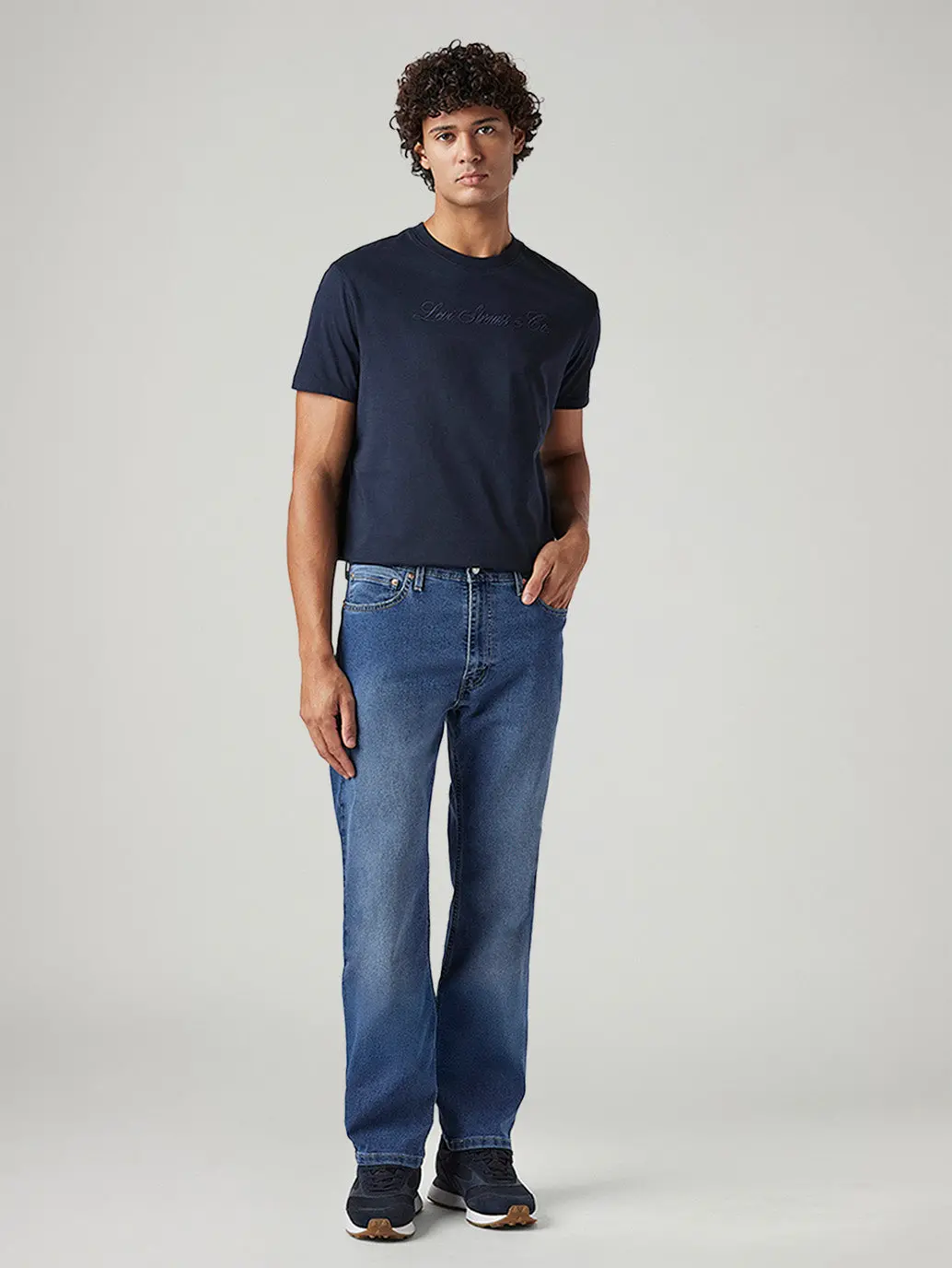 Men's 555 Blue Relaxed Straight Fit Mid Rise Jeans 1
