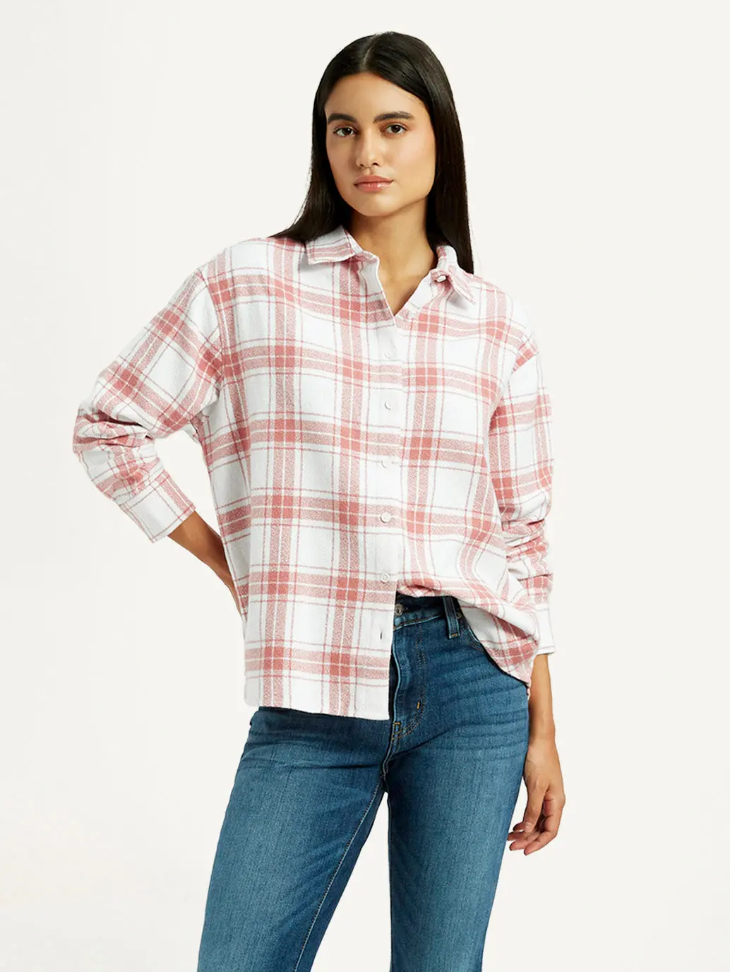 Women's Checkered Pink Relaxed Fit Shirt 1